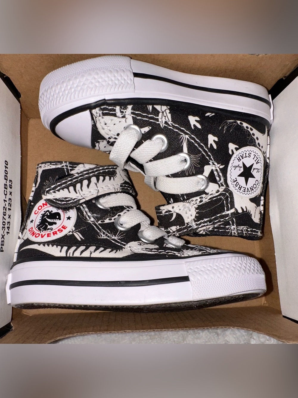 Converse Kids Black & White Dino Print High-Top Sneakers